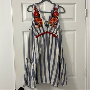 THML Embroidered Striped Dress Size L
